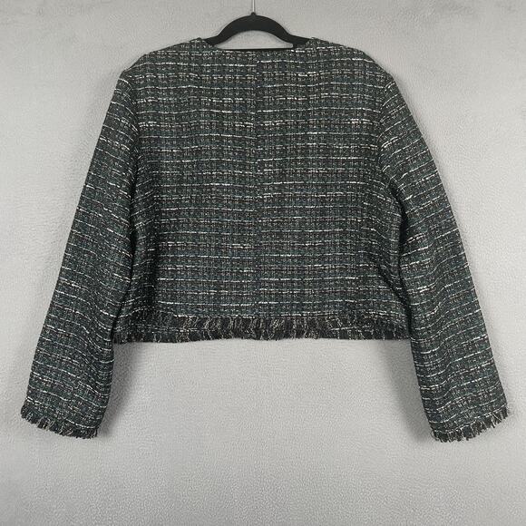 LOFT Jacket Womens XL Black Metallic Tweed Cropped Blazer Gold Button Fringe New - Picture 2 of 8